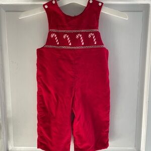 Smocked Overalls with Candy Cane Design